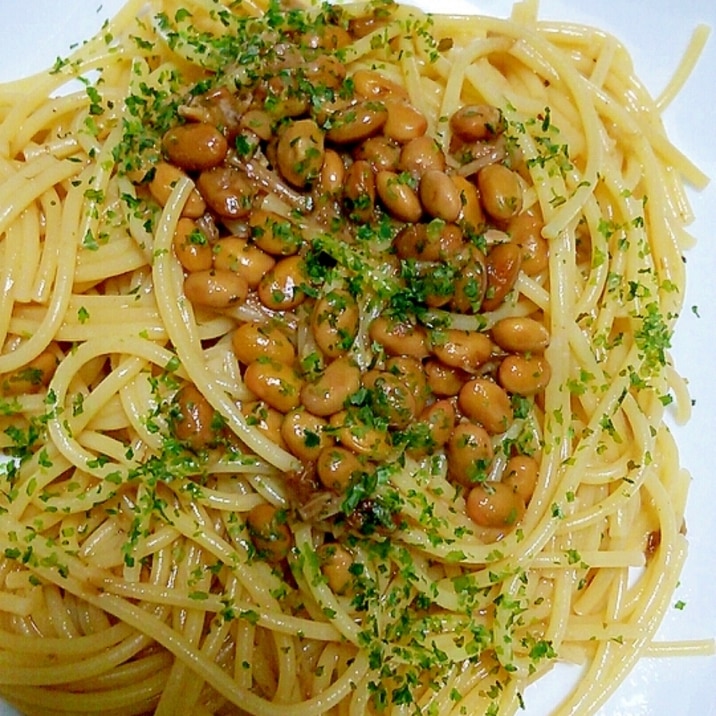 なめ茸と納豆の醤油スパゲティ